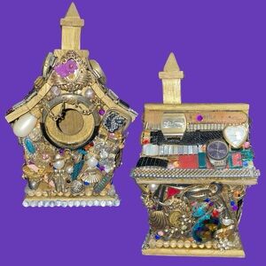 Unique, One-of-a-Kind, Jewelry Decorated Birdhouse! Beautiful!